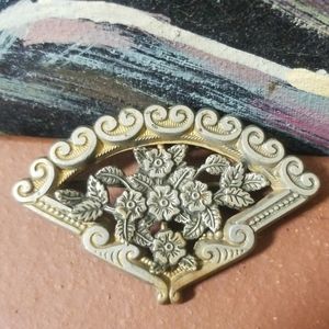 Vintage Silvertone Marcasite Fan Pin Brooch